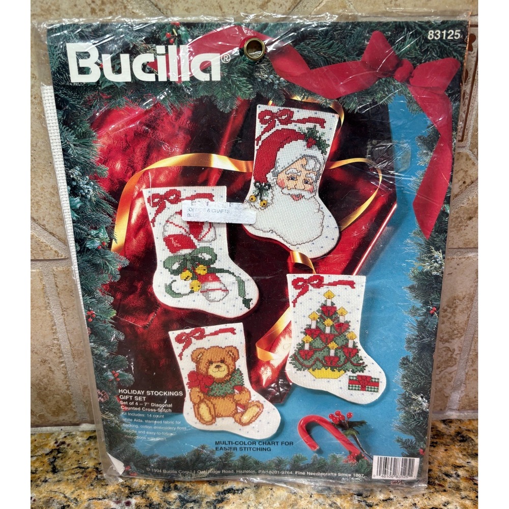 Bucilla Holiday Mini Stockings Counted Cross Stitch Set 4 #83125-NEW